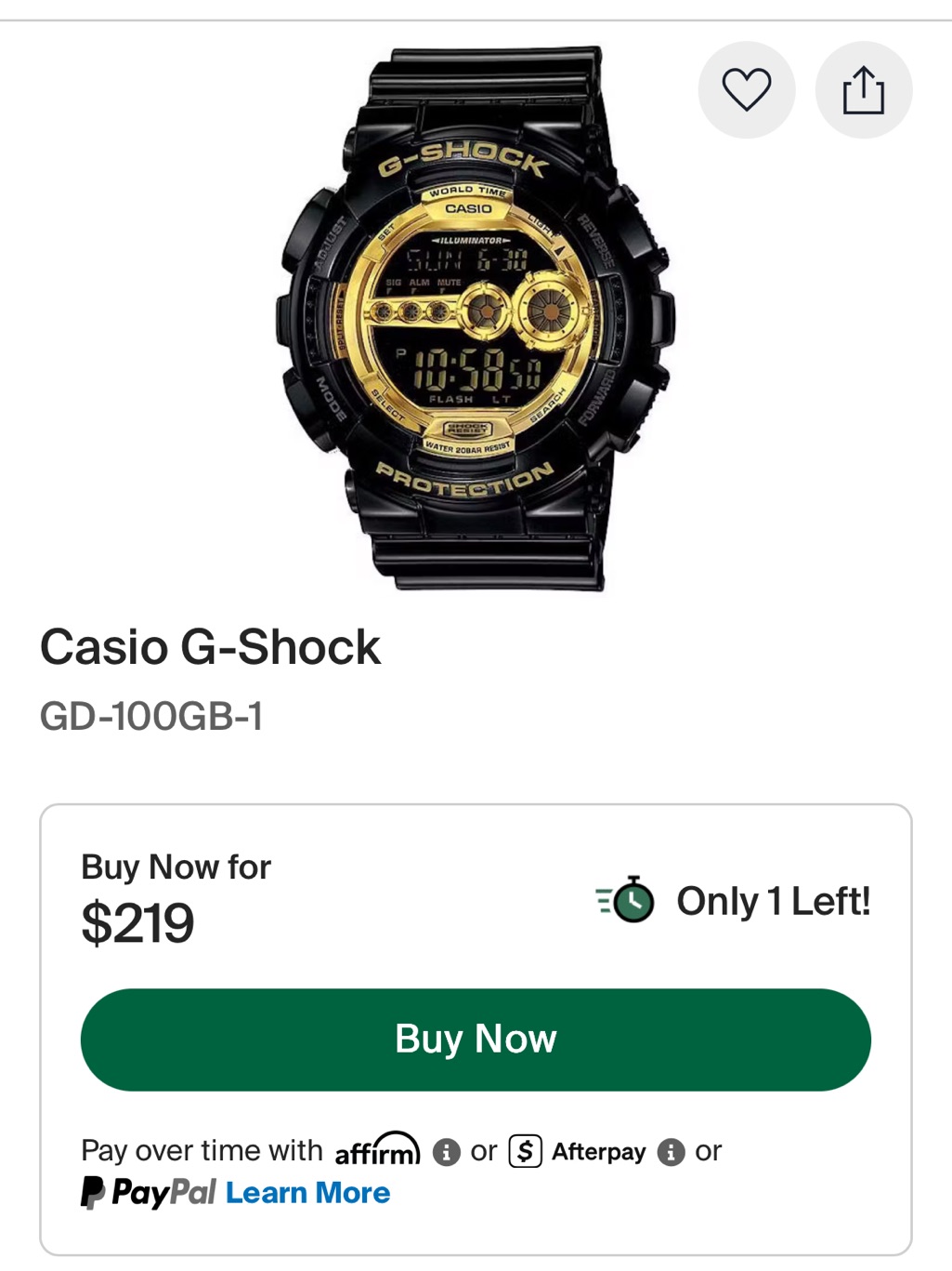 Casio G-Shock Gd-100gb Black & Gold Digital Sport Watch Nib — image 2 of 2